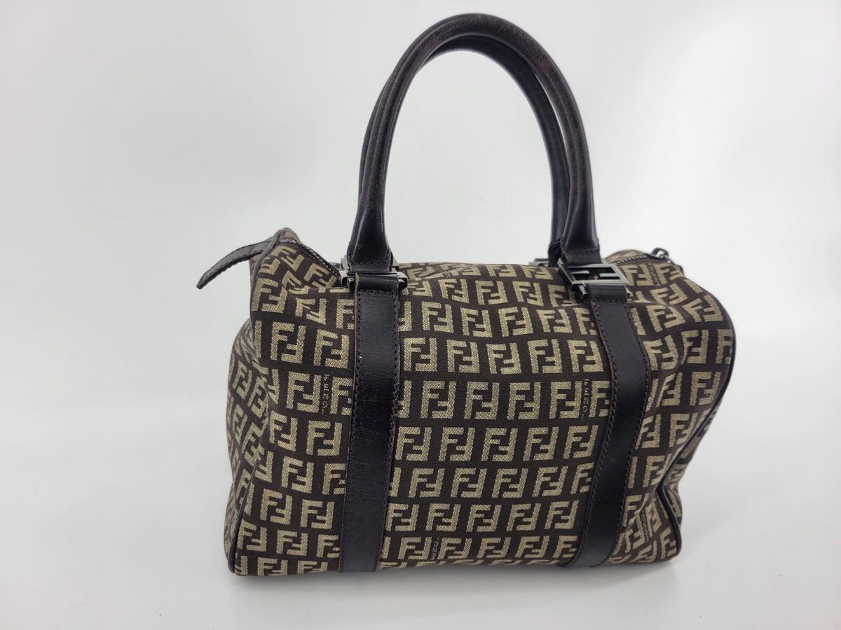 FENDI Zucca Zucchino Vintage Mini Boston Canvas Bag Brown Y2K FF Monogram  Logo