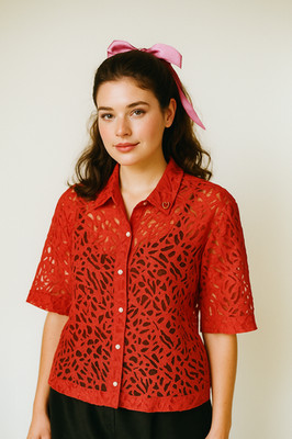 White Stag Womens Top XL Red Sheer Romantic Coquette Vintage Valentine's Day