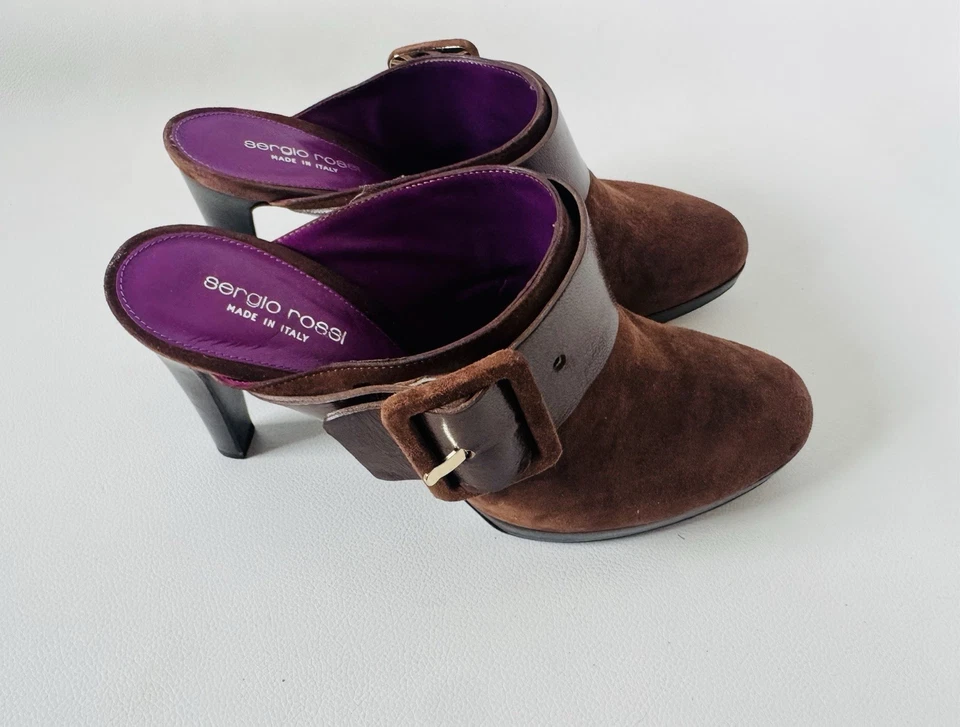 Mules sabots à talon en cuir suédé SERGIO ROSSI - Pointure 41 - Photo 3/4