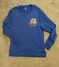 Men’s Life Is Good Henley Sleepwear Long Sleeve Button T Shirt Jake & Dog Size L