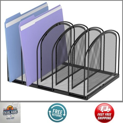 5-Section Mesh Desk File Organizer Vertical File Holder Sorter Office Black