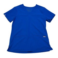 FIGS Casma Three-Pocket Scrub Top Small Royal Blue V-Neck Darted Back Womens