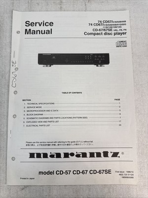 Vintage Marantz Service Manual Model Number CD-57 CD-67 CD-67SE