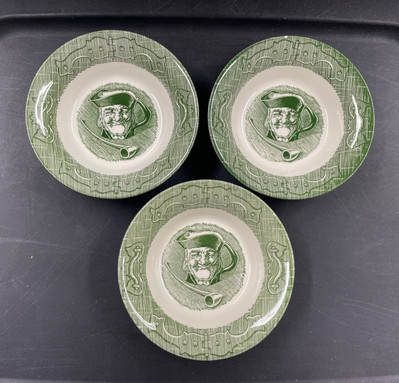 OLD Curiosity Shop Fruit Dessert Bowls Dishes MAN & PIPE HINGES Design Lot of 3