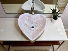 18" Heart Shaped Rose Quartz Sink Hand-Carved Stone Wash Basin Luxury Home Decor
