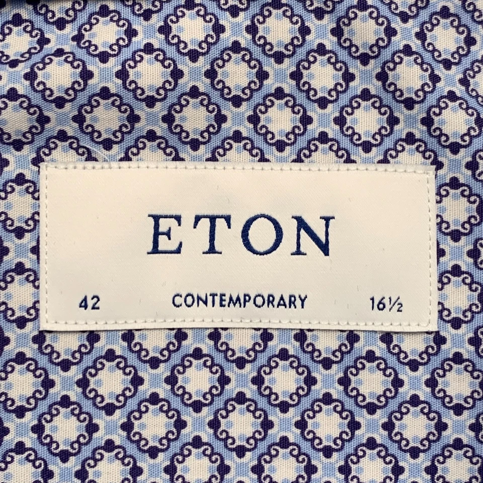 Camisas de vestir ETON para hombre con botones contemporáneas 100 % algodón azul floral 42 16,5 Foto 4 de 4