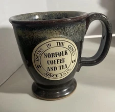 Vintage brown stoneware Norfolk coffee & tea Comp USA originated 1918  12Oz