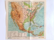 Vintage Physical Map USA & Central America Mineral Deposits 1955 Original USSR
