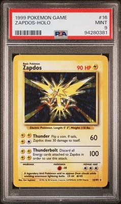 1999 Pokemon Base Set Zapdos #16/102 Holo Rare PSA 9 MINT WOTC Unlimited Vintage - Image 1 of 2
