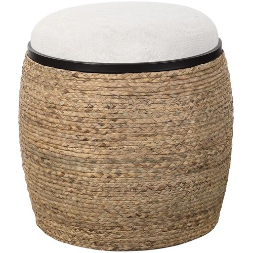 Uttermost 23582 Island Ottoman or Stool Natural Braided Straw and Light Beige - Picture 1 of 3