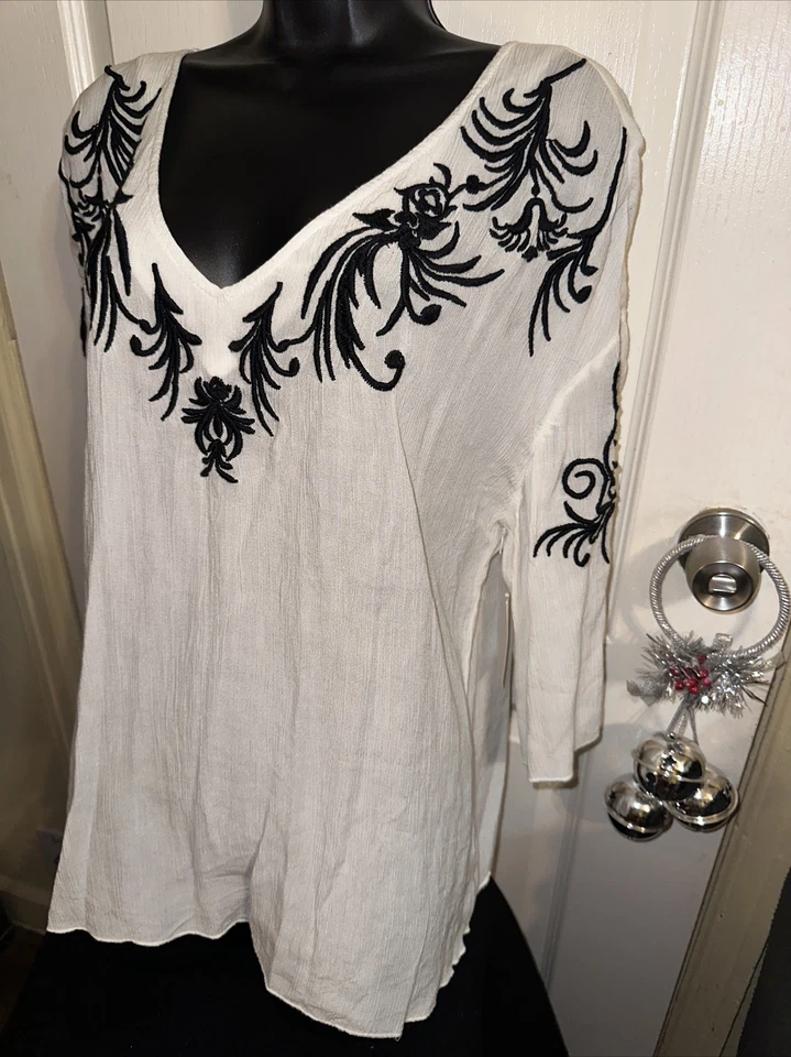 Top pulóver con bisagra blanco/negro talla 1 manga larga transparente cuello en V largo para mujer Foto 4 de 4