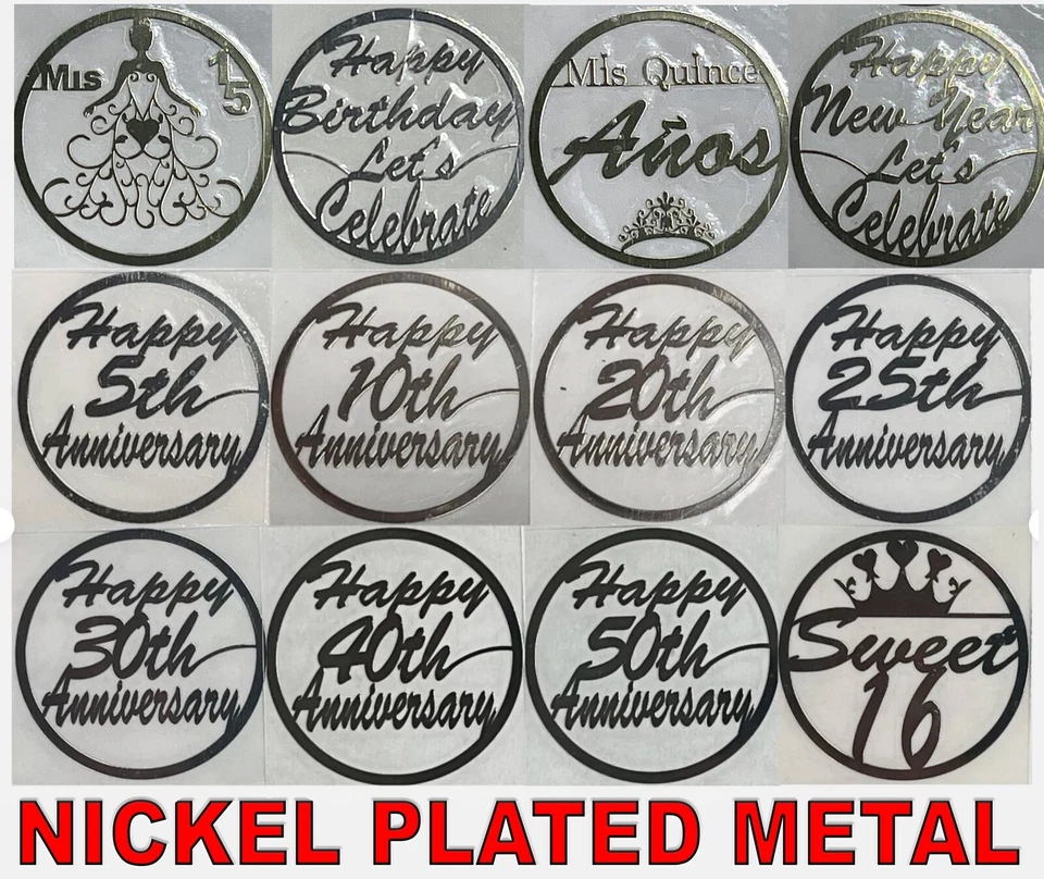 10 etiquetas adesivas emblemas de metal niquelado prata/ouro Quinceañera Sweet 16 - Imagem 2 de 4