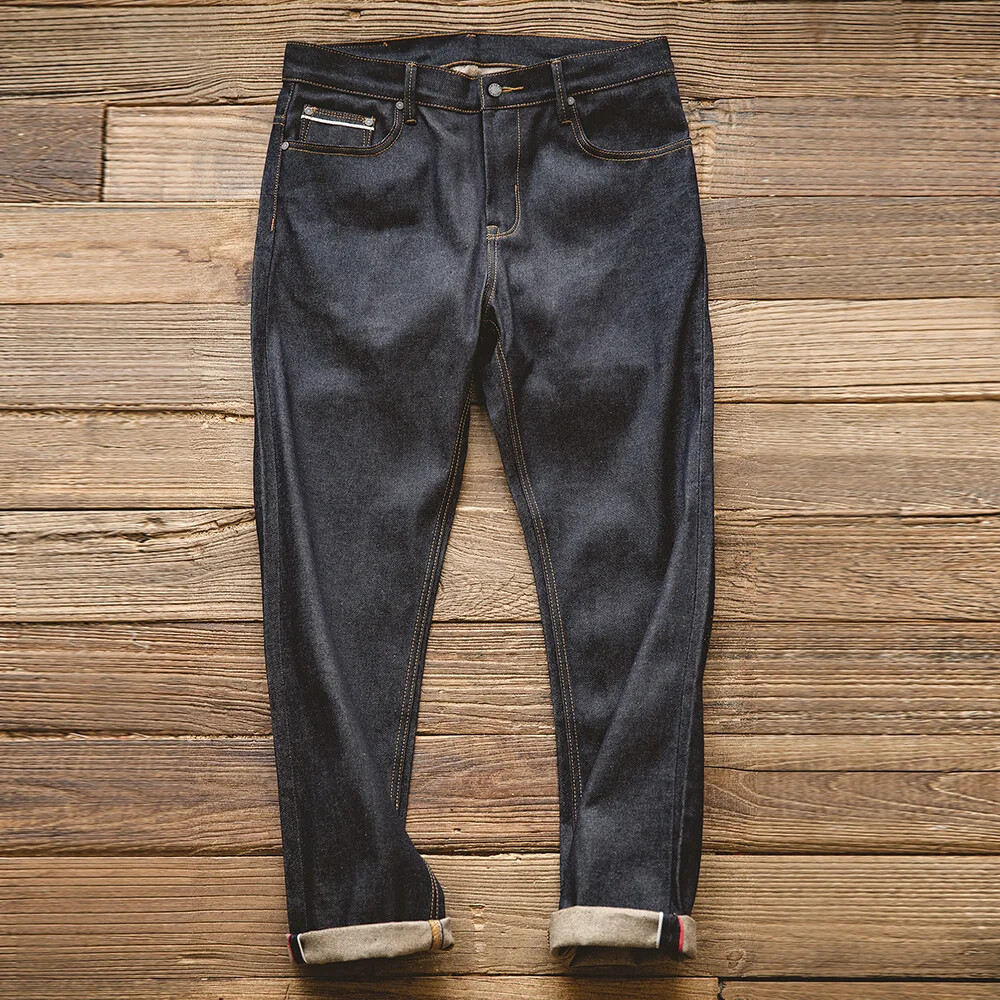 【mnem】Necked raw damaged denim Maden Retro Denim Jeans for Men Selvedge 11.6oz Raw Denim
