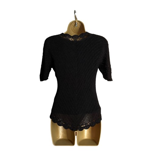Jaques Vert Vintage Black Crochet Blouse Women Size S - Picture 11 of 11