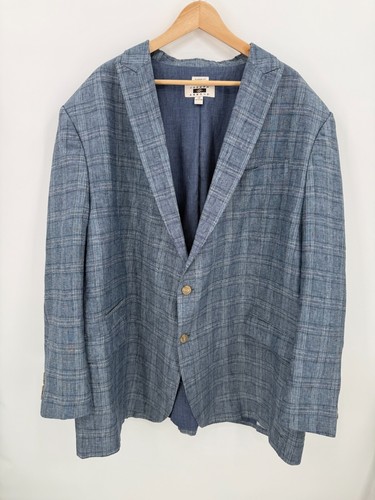Joseph Abboud karierter Herrenblazer 100 % Leinen Größe 3X grau doppelter Schlitz klassische Passform