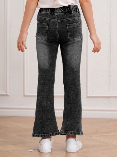 Kids Girls Denim Travel Pants Outdoor Wear Bell-Bottom Outside Trousers School - Picture 22 of 38