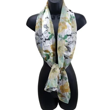 Women's Vintage Scarf Multicolor Floral Sheer 13"/58" Rectangle Made In Korea