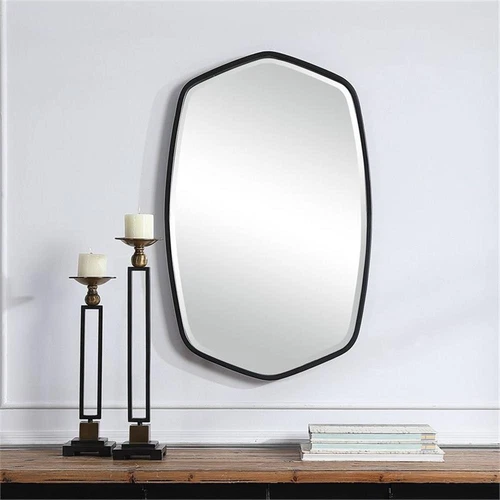 Uttermost Duronia Unique Shape Elegant Curves Iron Metal Mirror in Satin Black - Picture 2 of 8