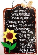 SUNFLOWER Kitchen Operating Hours SIGN Plaque Wood Wall Art Country Crafts Decor