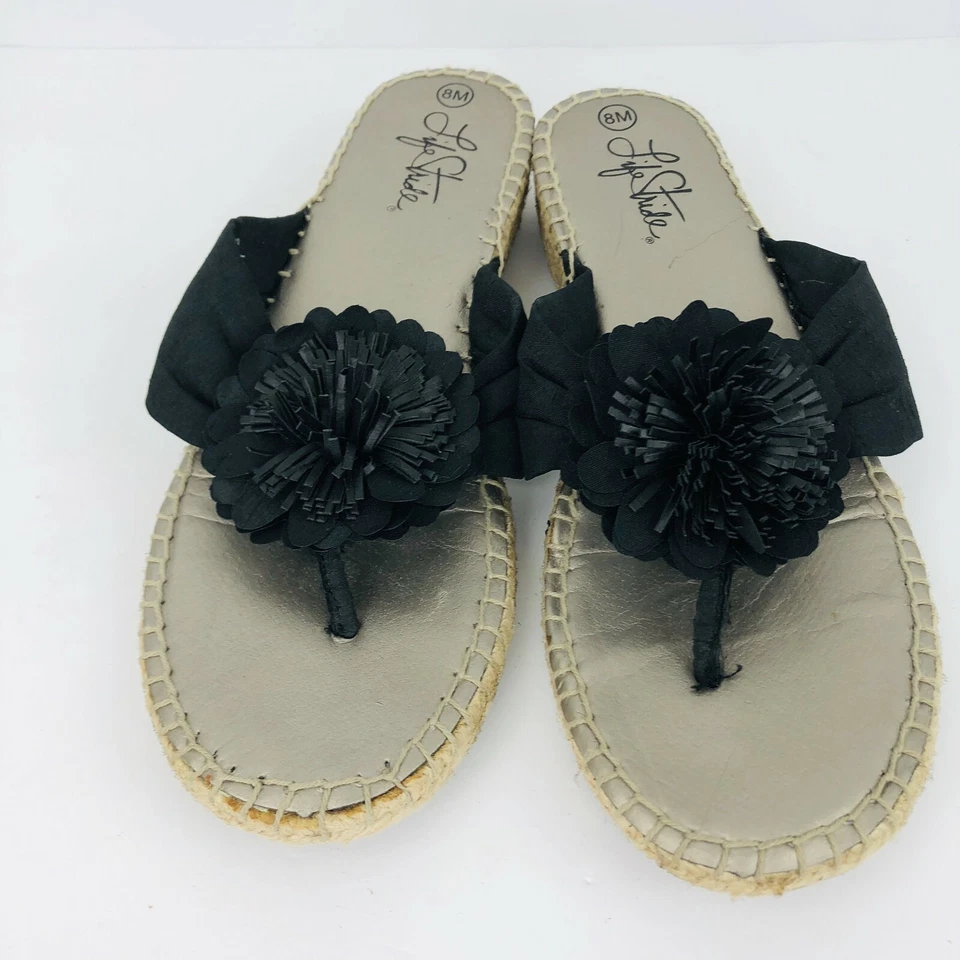 Life Stride Rio Tres Alpargata Talla 8 Sandalia Chanclas Negro Flor Cáñamo Zapato Foto 4 de 4