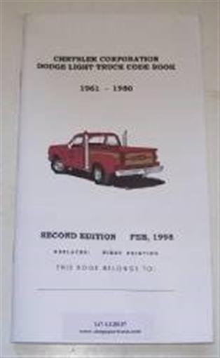 Chrysler Corporation Production Option Code Book 1961-80