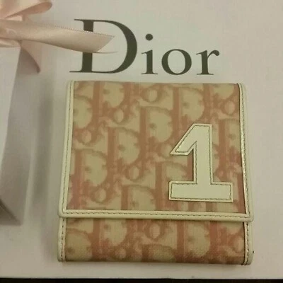 Christian Dior Trabermuster Bifold Geldbörse Farbe Pink Weiß PVC Leder - Bild 1 von 4