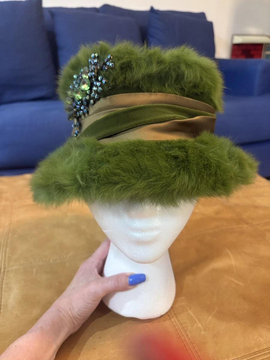 Vintage Faux Fur Pillbox Hat Emerald Green Retro MCM 60s Church‎ Faux Fur Original 1960s Vintage Hats for Women for sale | eBay main image 3