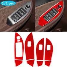 8Pcs Red Carbon Fiber Window Lift Switch Panel Trim For Chevrolet Impala 2014-20