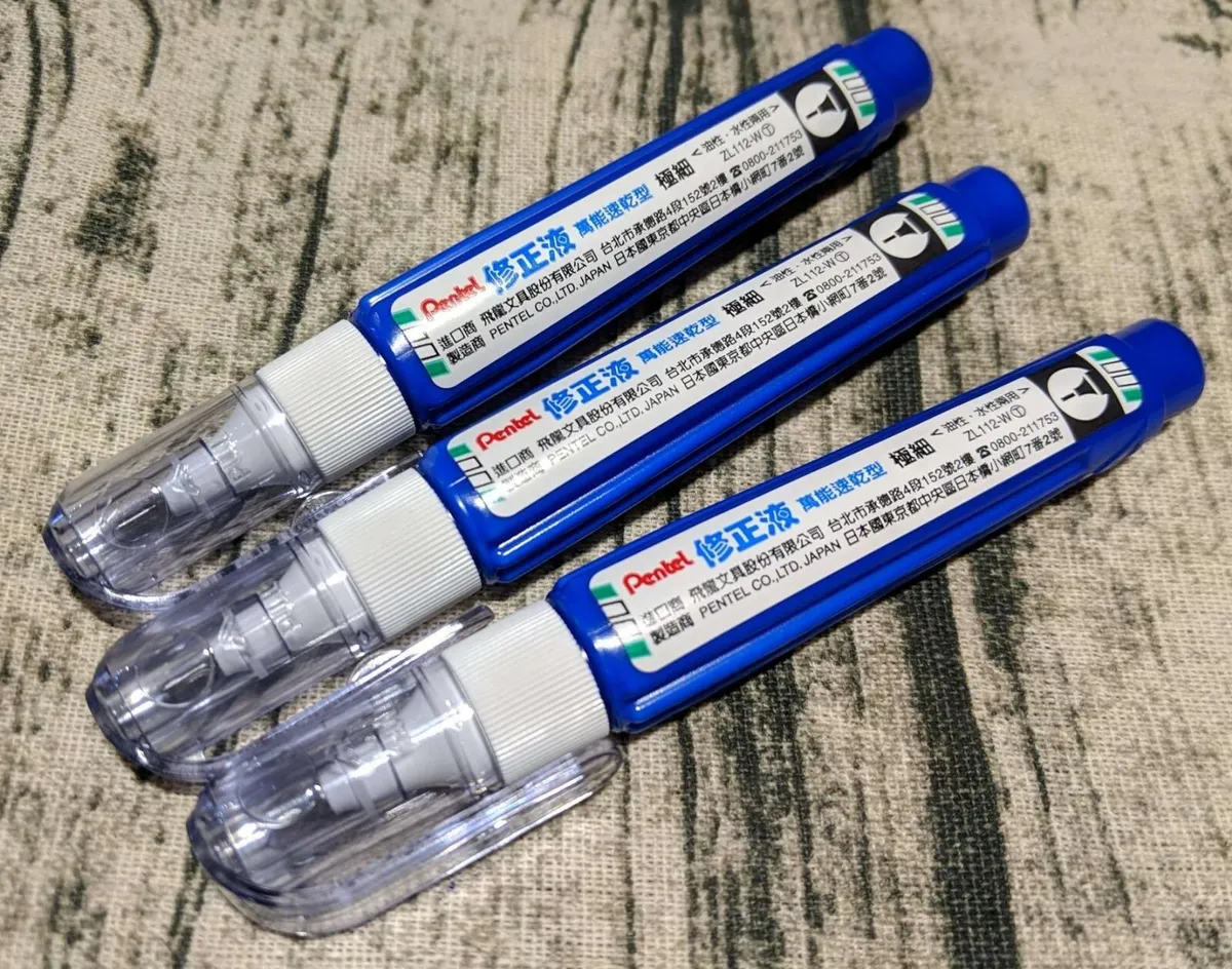 3x Pentel Correction Fluid Pens White Out ExtranFine Point Tip Correct  ZL112-W