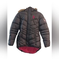 U.S. Polo Assn. Black and Red Puffer Jacket Quilted Design