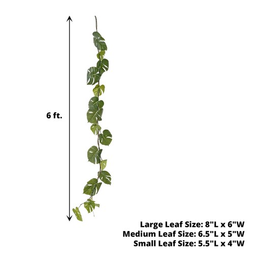 6 ft Light Green Artificial Monstera LEAVES Faux Vine Greenery Garland Events - Picture 2 of 9