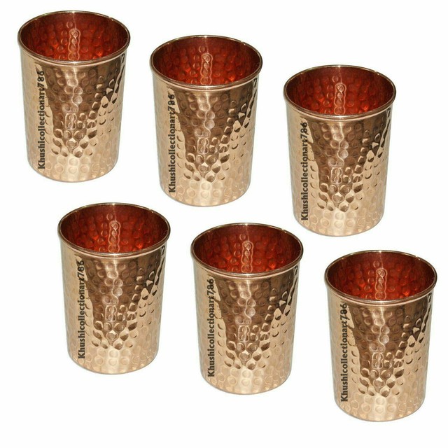 Hammered Copper Water Drinking Beautiful Tumbler Glass 300ML Each Set of 6 Pcs Hammered Copper Water Drinking Beautiful Tumbler Glass 300ML Each Set of 6 Pcs