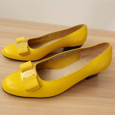 Salvatore FERRAGAMO フラッドシューズ　5サイズ Salvatore Ferragamo Lizard Shoes Womens 5 C Bow Vara Wide Luxury