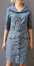 Retro Leopard Dress Calypso Blue Collared Button Down Size Med New Tags