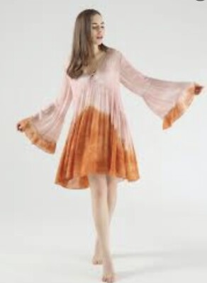 pink and orange tie dye dress Pink Orange Yellow Striped Ombr Tie Dye Dress With Pockets - 100% Cotton - Tye Dye Dress - Summer Dress