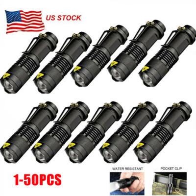 1-50X Tactical Flashlight LED Torch Mini Light Clip Super Bright Handheld Light