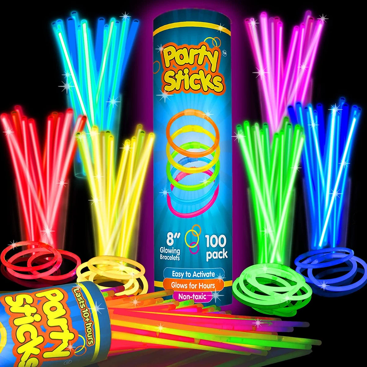 100x 8” Glow Sticks in 8 Neon Colours - Bracelets, Necklaces - Party Rave  Disco | eBay