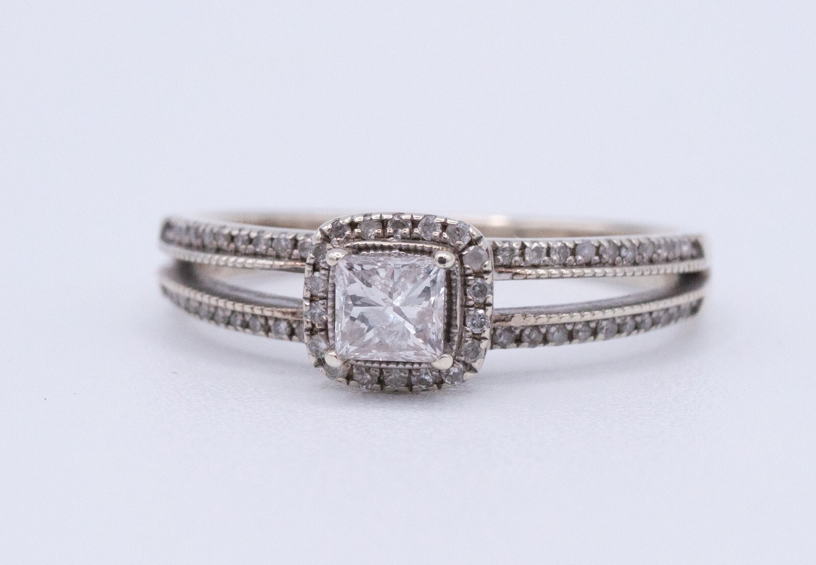 10KT White Gold Halo Princess Cut Natural Diamond Engagement Ring .60cttw