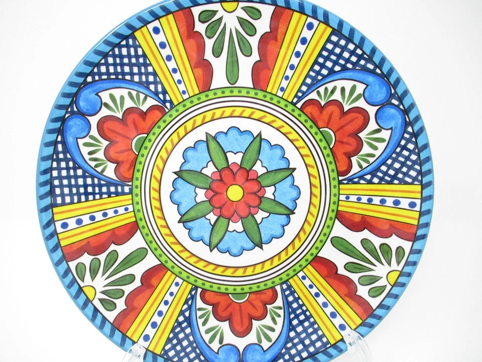 Juego de 4 Platos de Melamina Almuerzo Ensalada Lado Azulejo Mexicano Diseño 9" Azul Amarillo Foto 2 de 2