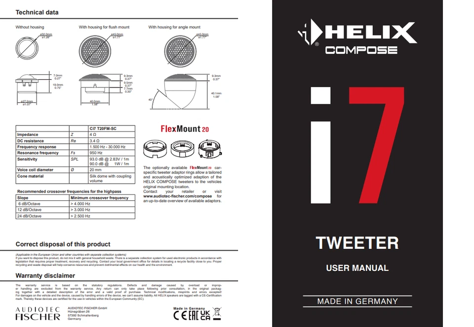 Par de tweeter Helix Compose i7 T20FM-SC Flexmount Hi End de Audiotec Fischer Foto 2 de 4