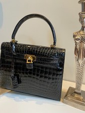 Krokodilleder Tasche Schwarz, Echte Glanz KRO...