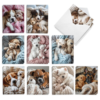 20 Assorted Blank Notes Set 4x5.12'' w/ Envelopes (10 Designs) Puppies And Plush