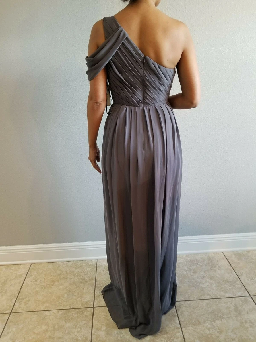 Donna Morgan Chloe One Shoulder Formal Dress grey size 6 New With