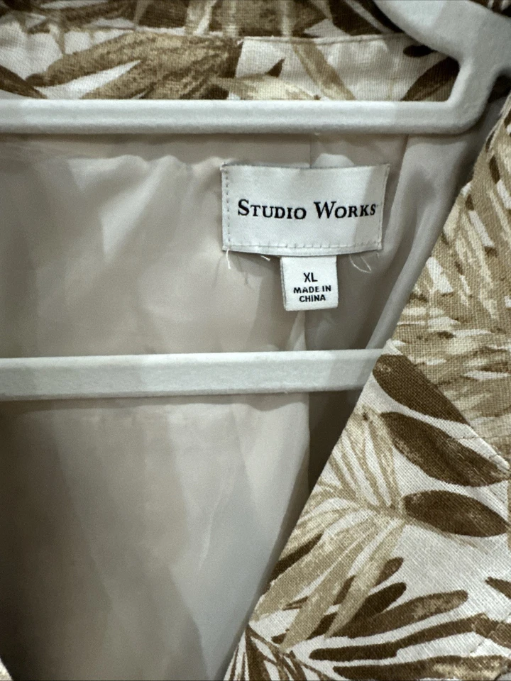 Женский блейзер Studio Works XL — куртка на пуговицах спереди из льняной смеси с цветочным принтом - Изображение 2 из 4