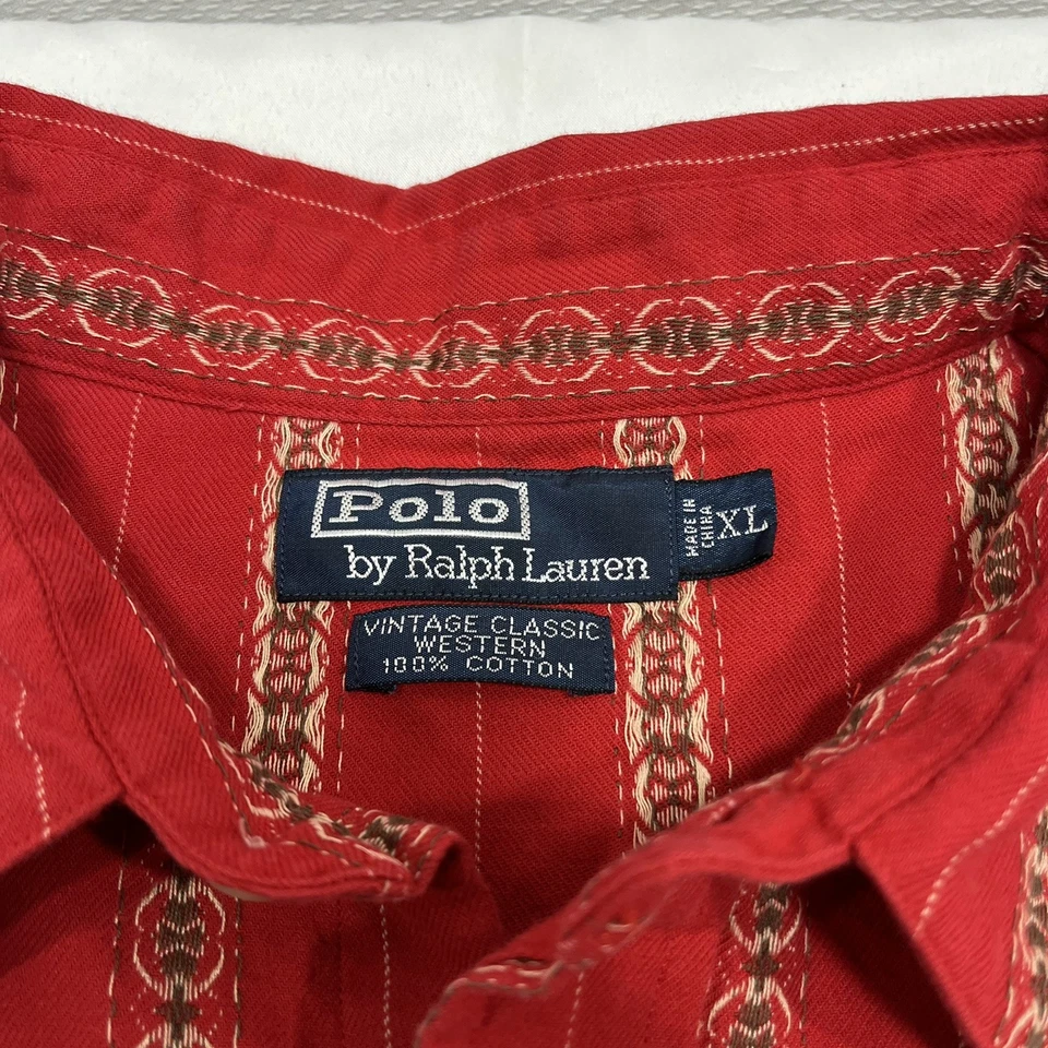Camisa Ralph Lauren Vintage Clásica Western Para Hombre XL Roja Perla A Presión Manga Corta Foto 3 de 4