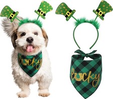 Dog St. Patrick's Day Outfit, Green Bandana  Shamrock Headband, Dog Costume