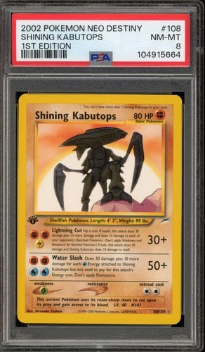 Pokemon Shining Kabutops Neo Destiny 1st Edition Holo Secret Rare #108 PSA 8