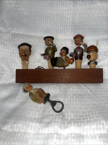 Abridor de latas de corcho de vino mecánico de madera tallado a mano vintage - Imagen 2 de 23