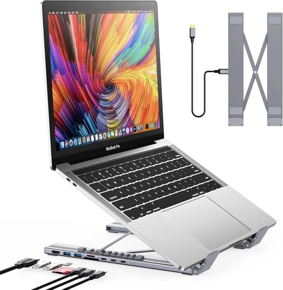 8-in-1 USB C Docking Station with 4K HDMI & Ergonomic Laptop Stand - Grey - Image 3 of 4