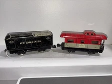 Marx  NYC Coal Tender And Caboose Tin Train Car.  Tin Rail.  Knuckle Coupler